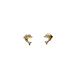 Splendidi orecchini per bambina a forma di delfino in oro 18k, un gioiello made in italy di alta qualità e design.