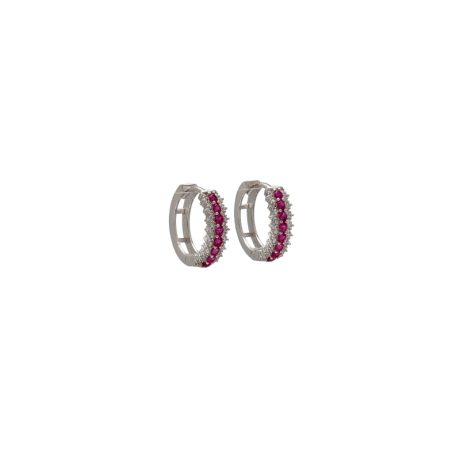 Orecchini Cerchi in Oro 18k Bianco con Zirconi Rossi