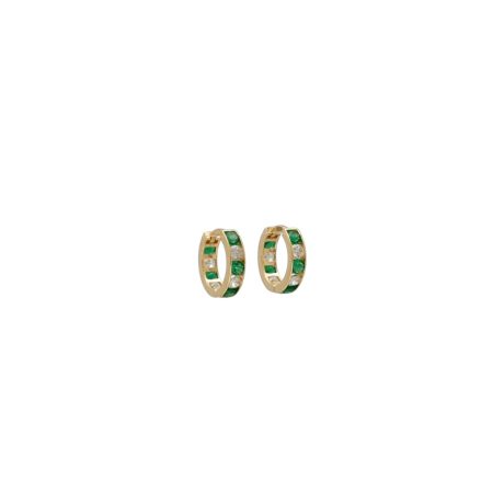 Orecchini Cerchi Donna in Oro Giallo 18kt con Zirconi Verdi