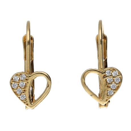 Orecchini Cuore in Oro 18k con Zirconi Bianchi