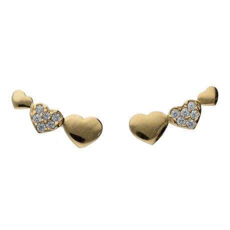 Orecchini Cuore Oro Giallo 18kt con Zirconi Bianchi