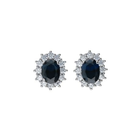 Orecchini in Oro Bianco 18kt con Zirconi Blu a Vite