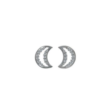 Orecchini Luna in Oro Bianco 18k con Zirconi Bianchi