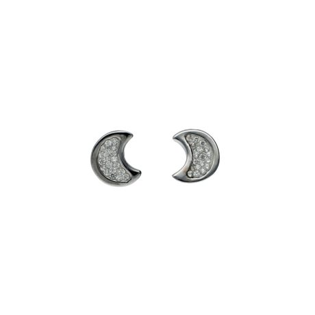 Orecchini Luna in Oro Bianco 750 e Zirconi