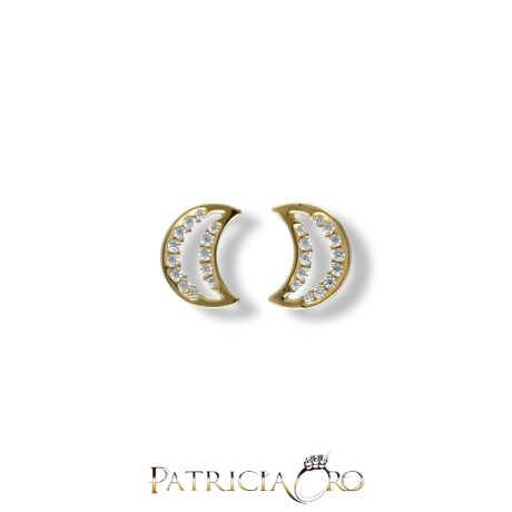 Orecchini Luna in Oro Giallo 18kt con Zirconi Bianchi