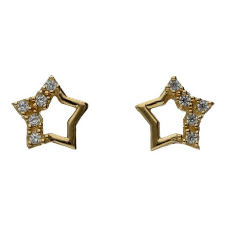Orecchini Oro Giallo 18k con Zirconi Bianchi e Chiusura a Vite
