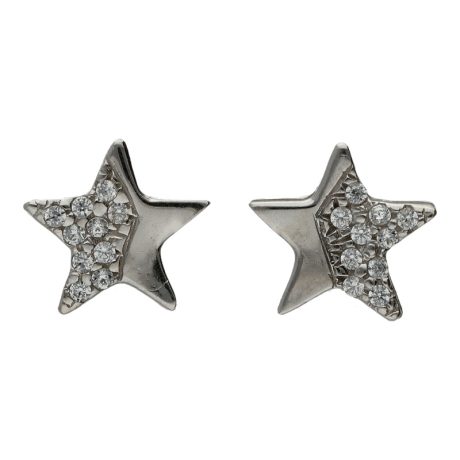 Orecchini Stella Oro 18k Bianco Zirconi