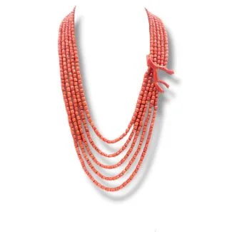 Women's 5-Strand Sciacca Coral Necklace with 18kt Gold Branch