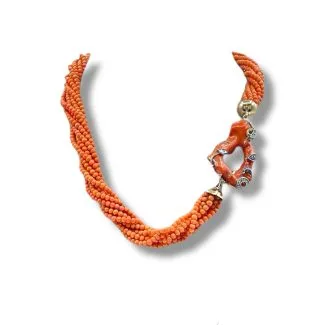 Sciacca Coral 8-Strand Necklace with Creola 9kt Gold