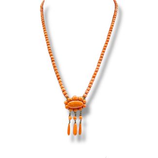 Sciacca Coral Necklace with Buttons and Drop in 9kt Gold