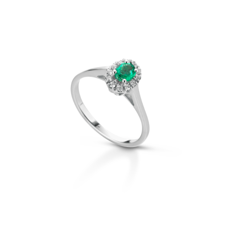 Anello Smeraldo Clesi in Oro Bianco 750 con Diamanti