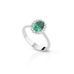 Anello Smeraldo Clesi in oro bianco con diamanti e smeraldo ovale