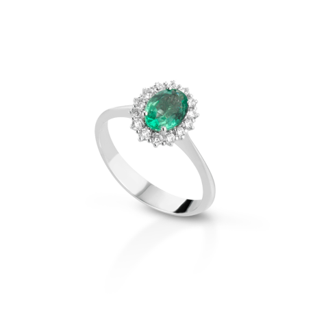 Anello Smeraldo Clesi in Oro Bianco 750 con Diamanti