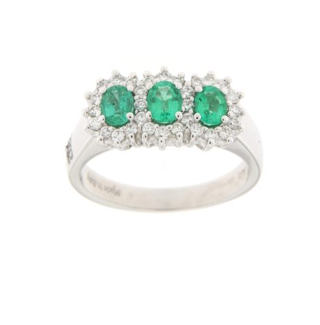 Anello Trilogy Davite & Delucchi Oro Bianco 750 Smeraldi Diamanti