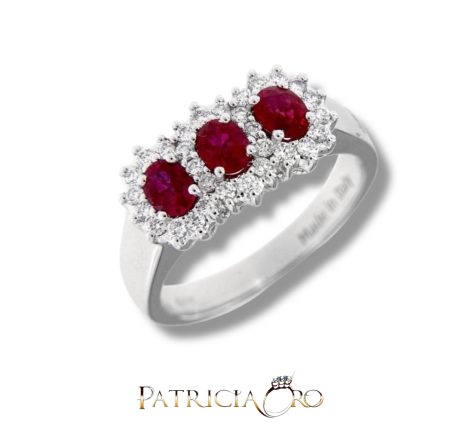 Anello Trilogy Rubino e Diamanti Oro Bianco 18kt Davite & Delucchi
