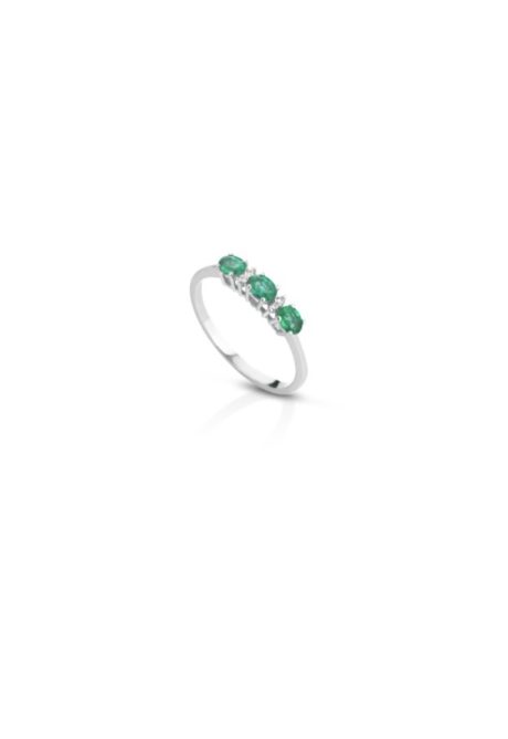 Anello Trilogy Smeraldo in Oro Bianco 18kt con Diamanti