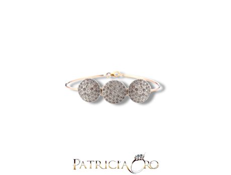 Bracciale Stile Antico con Tre Toppe Oro 375 e Diamanti Rose