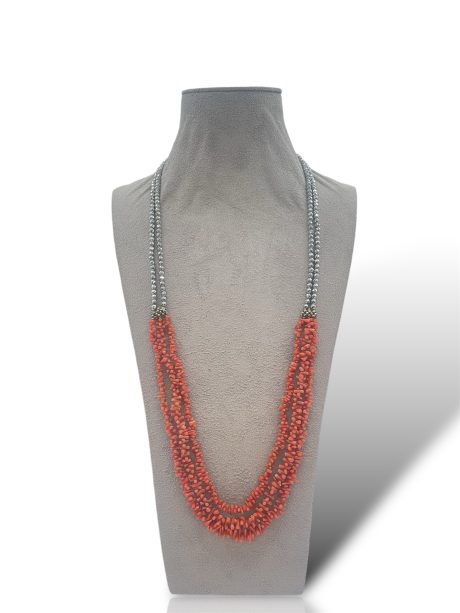 Collana 2 Fili Corallo Sciacca e Ematite