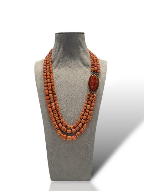 Collana 3 Fili in Corallo Sciacca e Ambra Oro 750