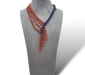Splendida collana da donna in Corallo Sciacca e Lapis, un gioiello made in italy di Patricia Oro Creations, perfetto per un regalo prezioso.