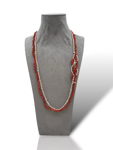 Collana Corallo Sciacca e Perle Barocche a Due Fili