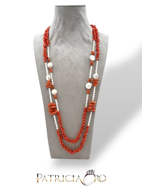 Collana Corallo Sciacca con Perle Barocche e Sferiche