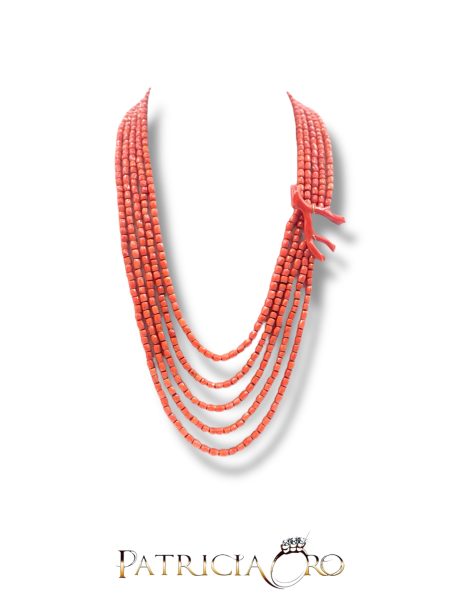 Collana Donna in Corallo Sciacca 5 Fili con Ramo Oro 18kt