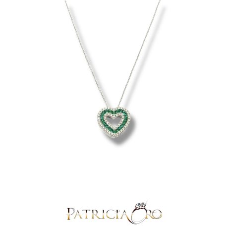 Collana Cuore in Diamanti e Smeraldi Oro Bianco 750 Davite&Delucchi