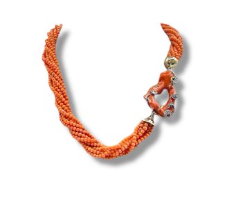Splendida Collana Donna Corallo Sciacca con Creola, un gioiello made in italy di Patricia Oro Creations, perfetto per un'idea regalo preziosa.