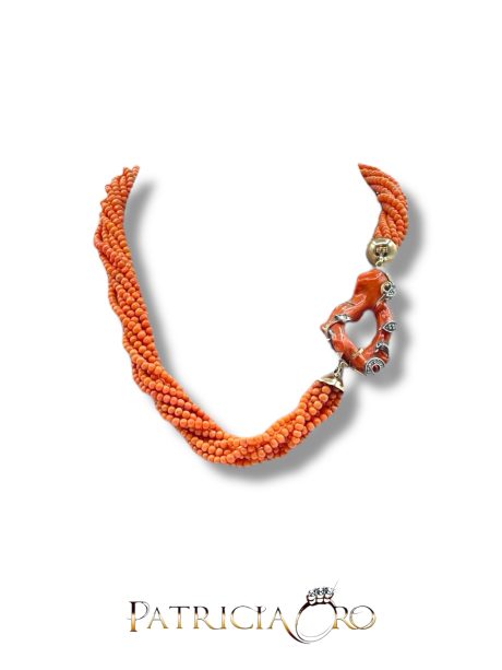Collana Corallo Sciacca 8 Fili con Creola Oro 9kt
