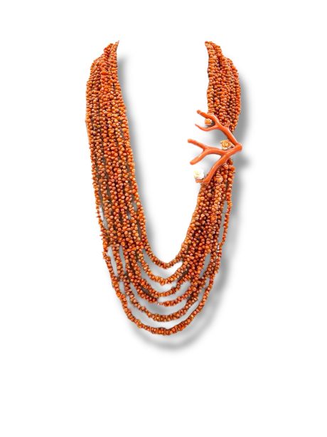 Collana Donna 6 Fili in Corallo Sciacca con Ramo Oro 750