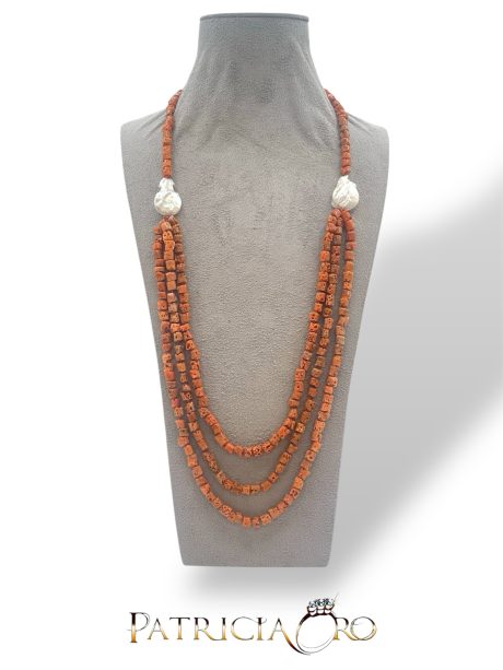 Collana Corallo Sciacca 3 Fili con Perle Barocche Patricia Oro Creations