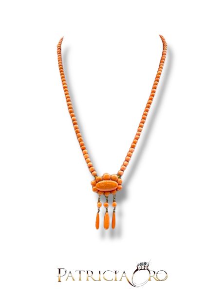 Collana in Corallo Sciacca con Bottoni e Goccia in Oro 375