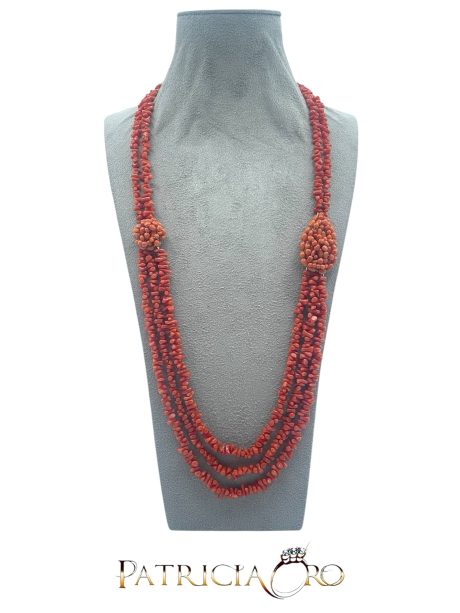 Collana in Corallo Sciacca con Medaglioni laterali in Argento 925