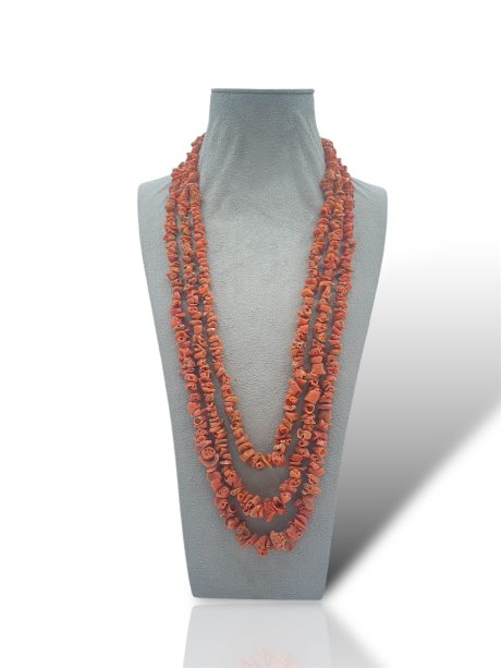Collana 3 Fili in Corallo Sciacca Sassi Grezzi