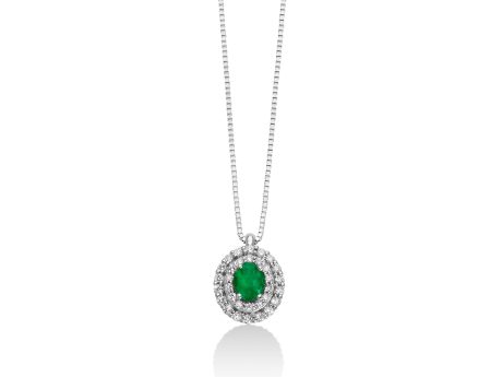 Collana Miluna Smeraldo Ovale e Diamanti in Oro Bianco 18kt