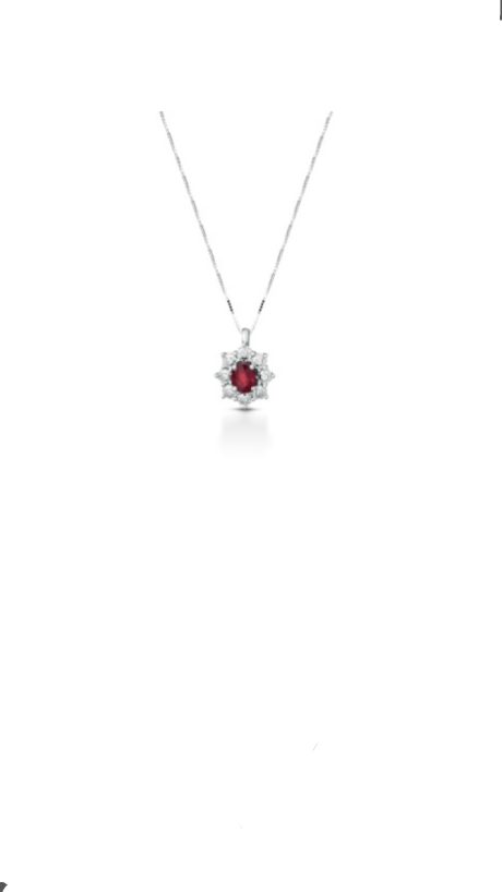 Collana Clesi Rubino Ovale e Diamanti in Oro Bianco 750