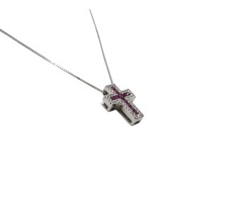 Splendida Croce Davite & Delucchi in oro bianco 750 con diamanti e rubini, un capolavoro di alta gioielleria. (Vista 2)