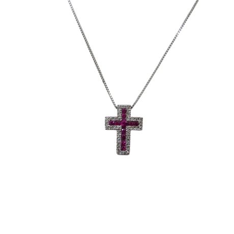 Croce Davite & Delucchi in Oro Bianco 18kt con Diamanti e Rubini