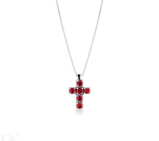 Splendida Croce Davite & Delucchi in oro bianco 750 con rubini, un gioiello rubino di alta gioielleria italiana.