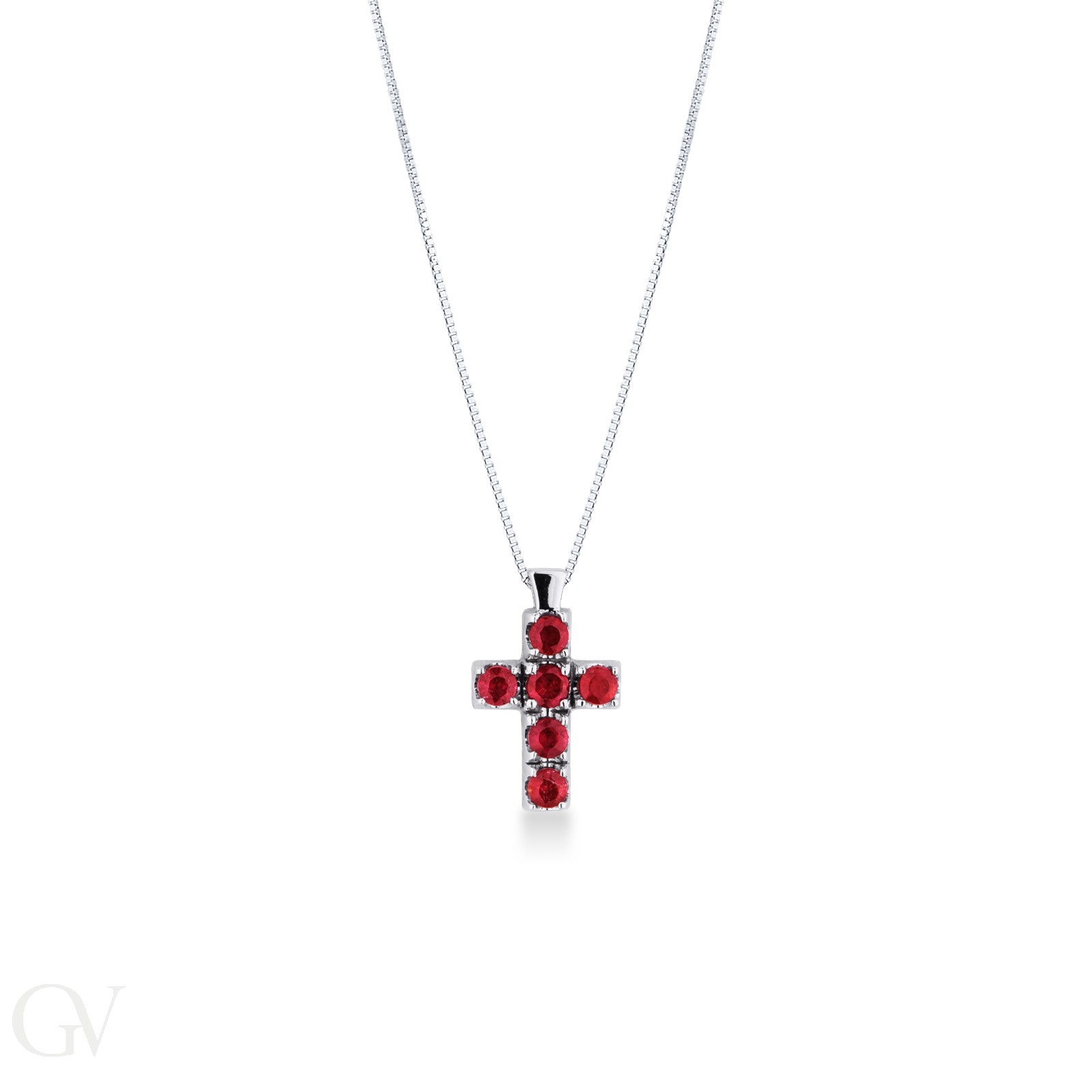 Splendida Croce Davite & Delucchi in oro bianco 750 con rubini, un gioiello rubino di alta gioielleria italiana.