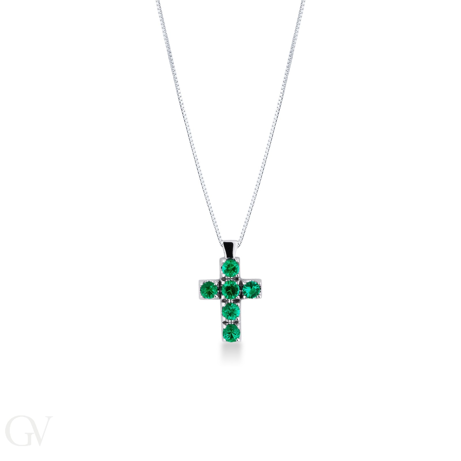 Splendida Croce Davite & Delucchi in oro bianco 750 con smeraldo, un gioiello smeraldo di alta gioielleria italiana, perfetto per un regalo prezioso.