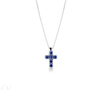 Splendida Croce Davite & Delucchi in oro bianco 750 con zaffiri, un gioiello di lusso perfetto per un'occasione speciale.