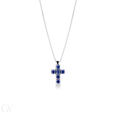 Croce Davite & Delucchi in Oro Bianco 18kt con Zaffiri