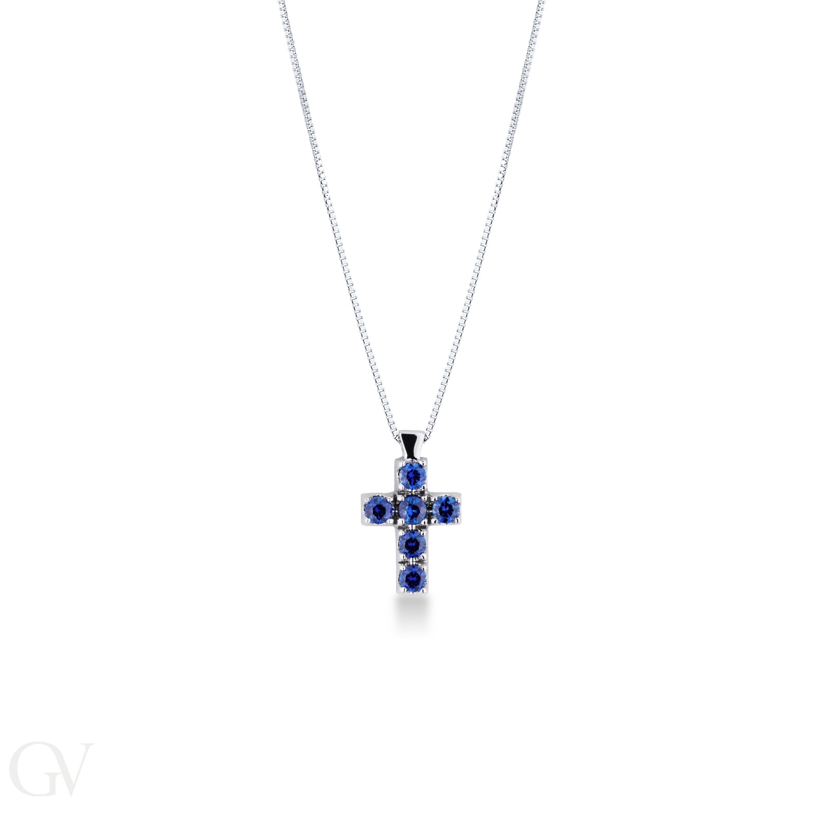 Splendida Croce Davite & Delucchi in oro bianco 750 con zaffiri, un gioiello di lusso perfetto per un'occasione speciale.