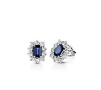 Splendidi orecchini Clesi in oro bianco 750 con zaffiro e diamanti, un gioiello di lusso perfetto per un'occasione speciale.