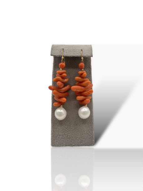 Orecchini Corallo Sciacca con Perle Barocche Oro 750