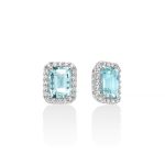 Splendidi orecchini Miluna con acquamarina ottagonale e diamanti in oro 750, un esempio di gioielli diamanti di alta gioielleria italiana.