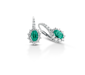 Splendidi orecchini Monachella Smeraldo Clesi in oro bianco 750 con diamanti, un capolavoro di alta gioielleria.