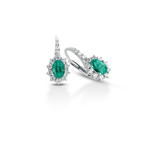Orecchini Monachella Smeraldo Clesi in Oro Bianco 18kt con Diamanti